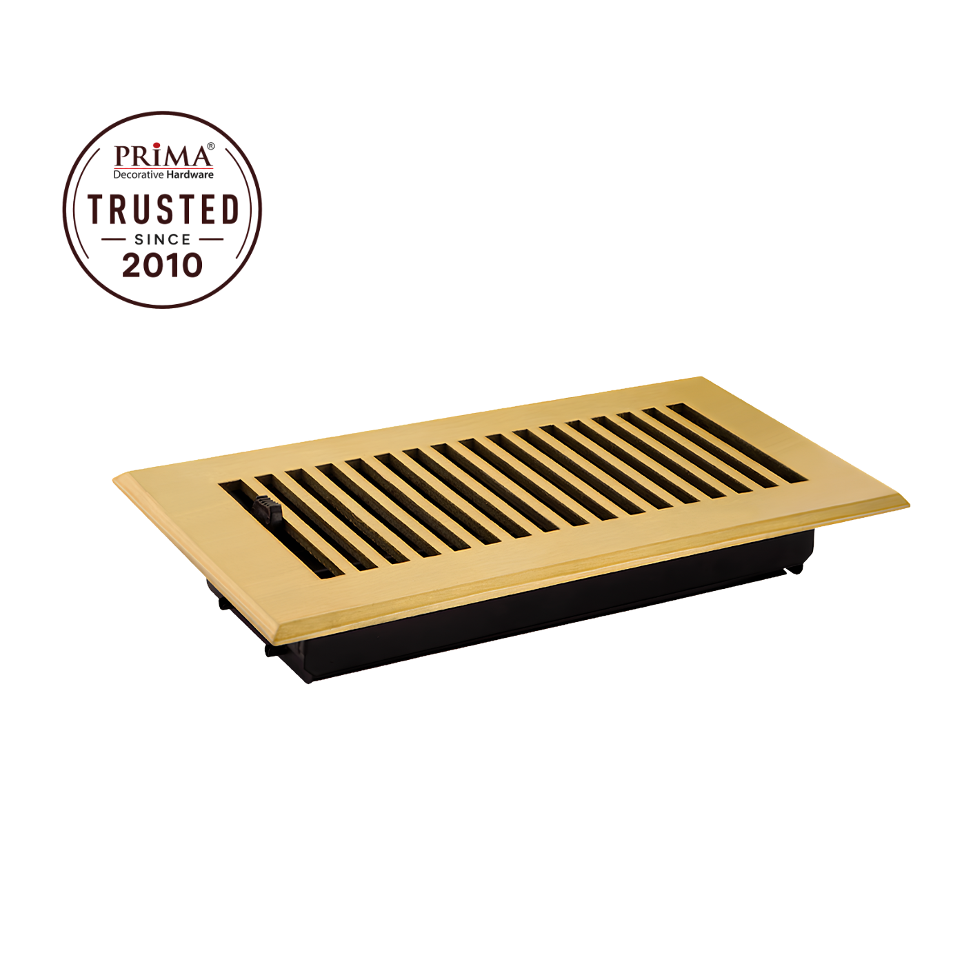 Decorative floor vent with Prima Trusted since 2010 logo on a white background