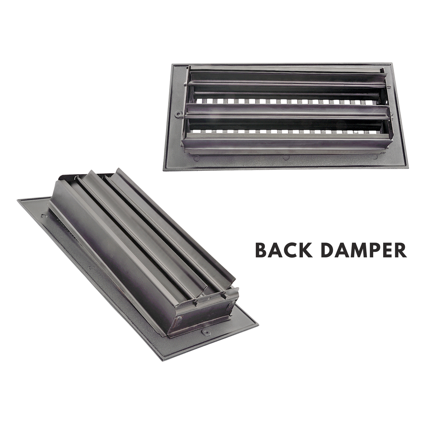 Two metal back dampers on a white background with 'BACK DAMPER' text.