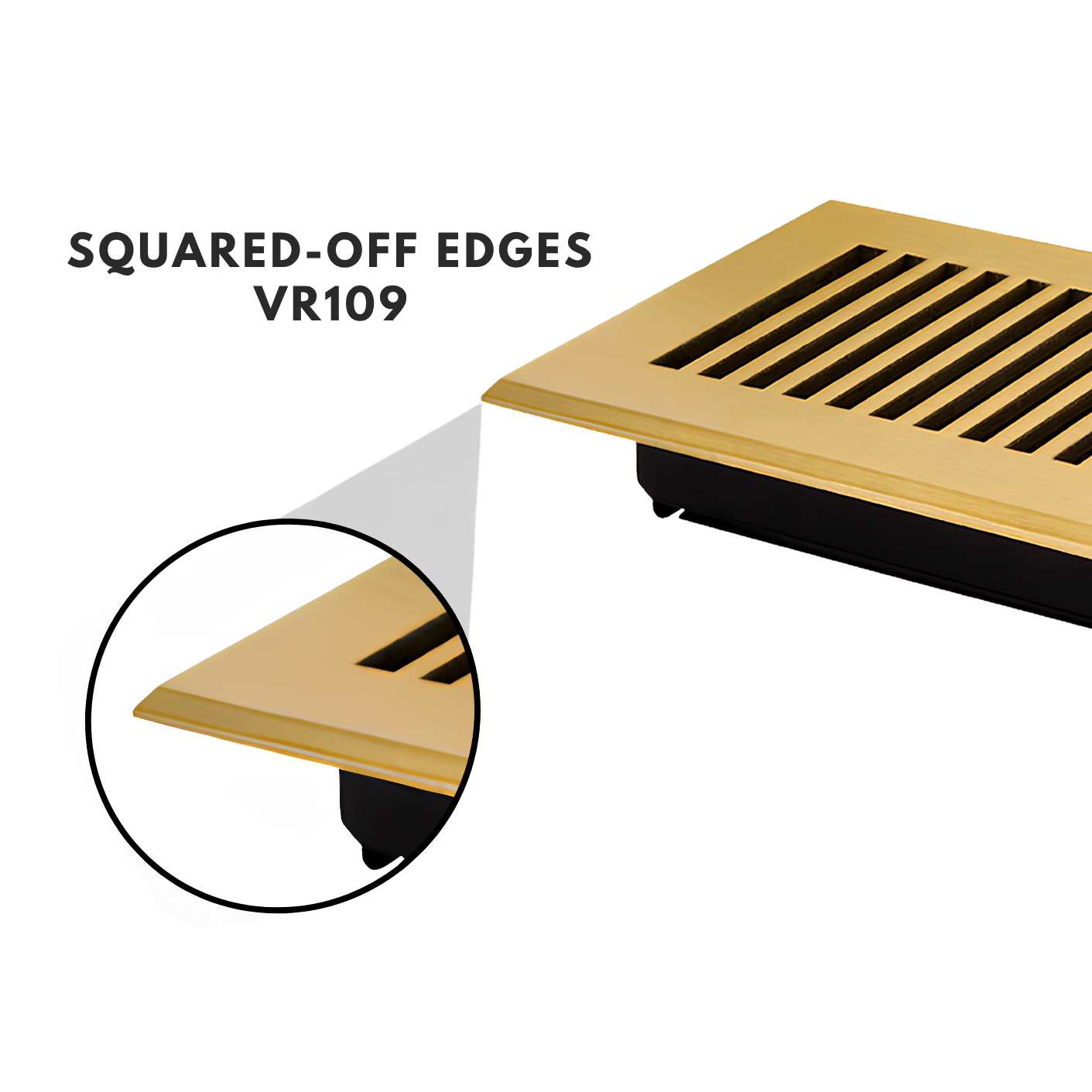 Wooden floor vent with squared-off edges and VR109 label on a white background