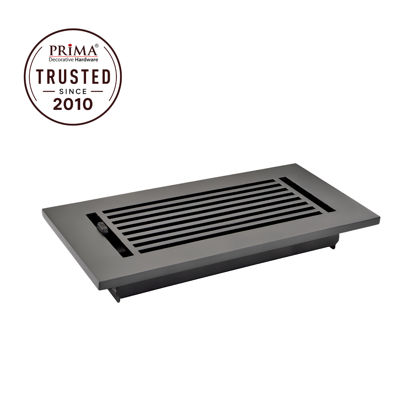 Decorative floor vent with Prima Trusted since 2010 logo on a white background