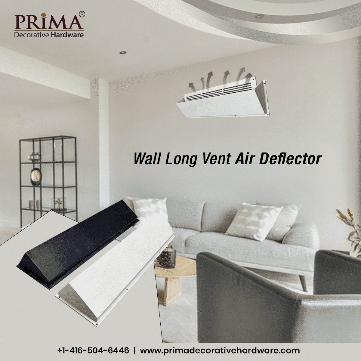 Floor Vent Air Deflector / Diverter - 48", Covers Mostly 4"X48", 6"X48" And 8"X48", Vent Duct Openings, Decorative HVAC Duct Cover - Heavy Duty Cast Aluminum Metal Powder Coated Re-Paintable For Floors and Wall - Modern Design