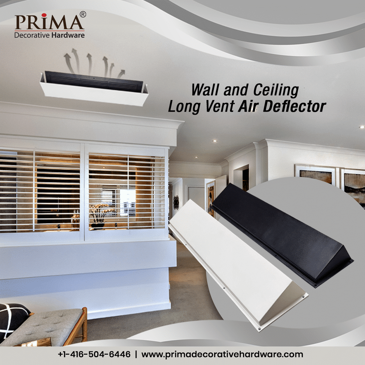 Floor Vent Air Deflector / Diverter - 48", Covers Mostly 4"X48", 6"X48" And 8"X48", Vent Duct Openings, Decorative HVAC Duct Cover - Heavy Duty Cast Aluminum Metal Powder Coated Re-Paintable For Floors and Wall - Modern Design
