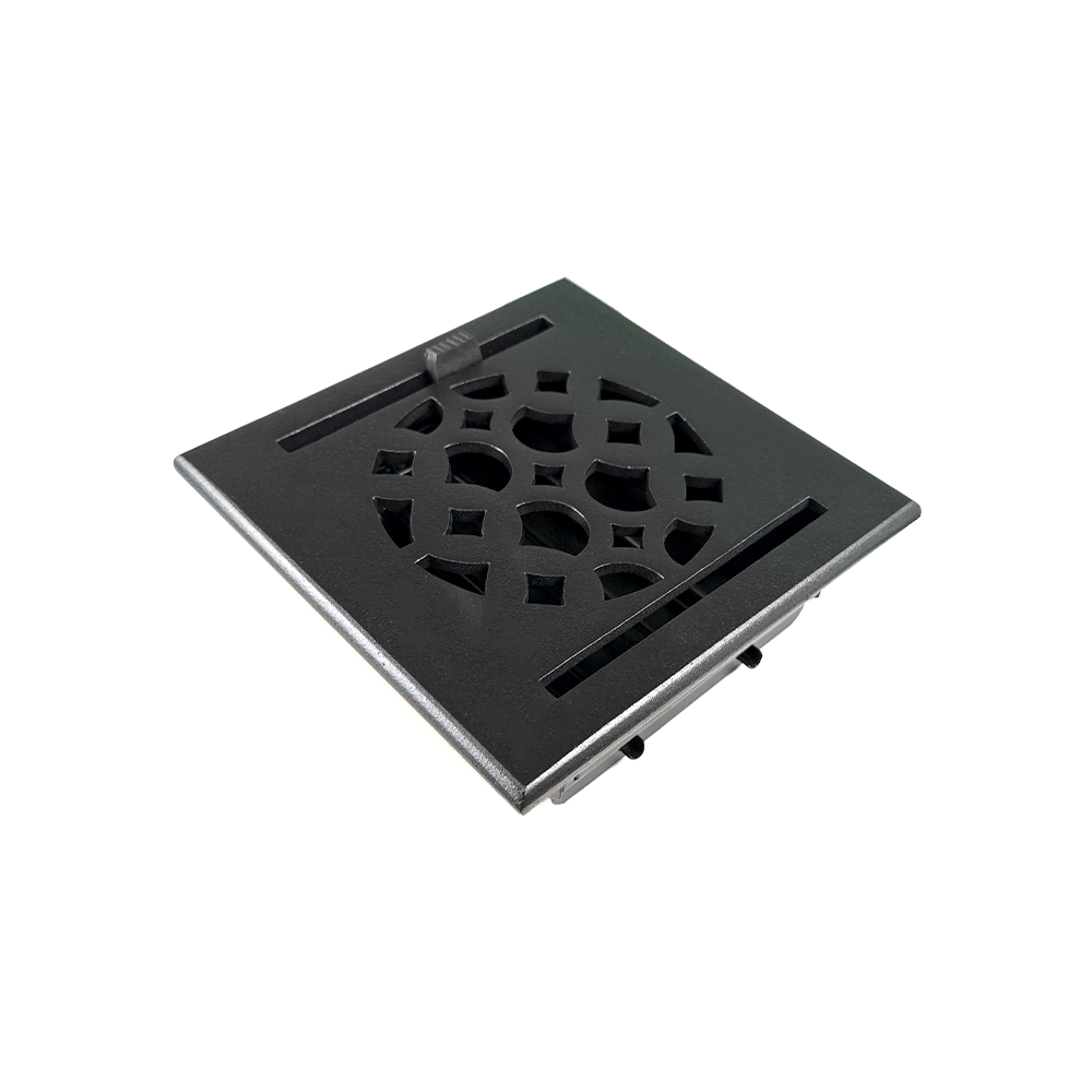 Air Vent Cover Round Vent Cover 4" | Cast Aluminum | Top square Faceplate 6"x6" with Damper at back for air control (Design VR100)