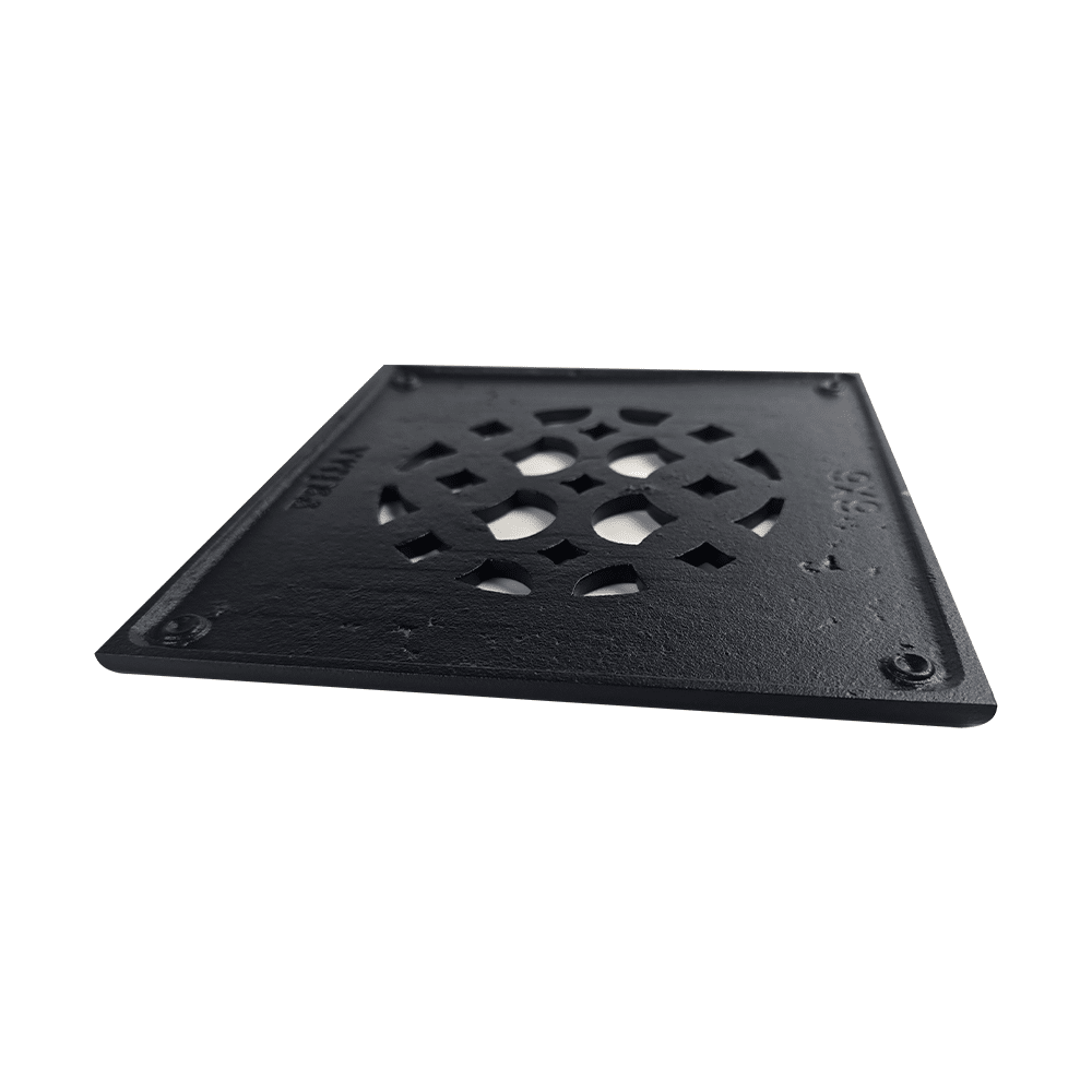 Grille d'aération ronde 2,5" | Aluminium moulé | Plaque frontale carrée supérieure 4"x4" (modèle VR100) sans rebord à l'arrière