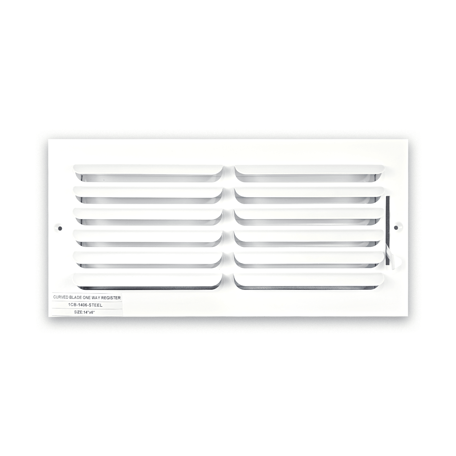 Ceiling and Sidewall Grille White 14"x6" - Steel 1CB Curved Blade one Way Register