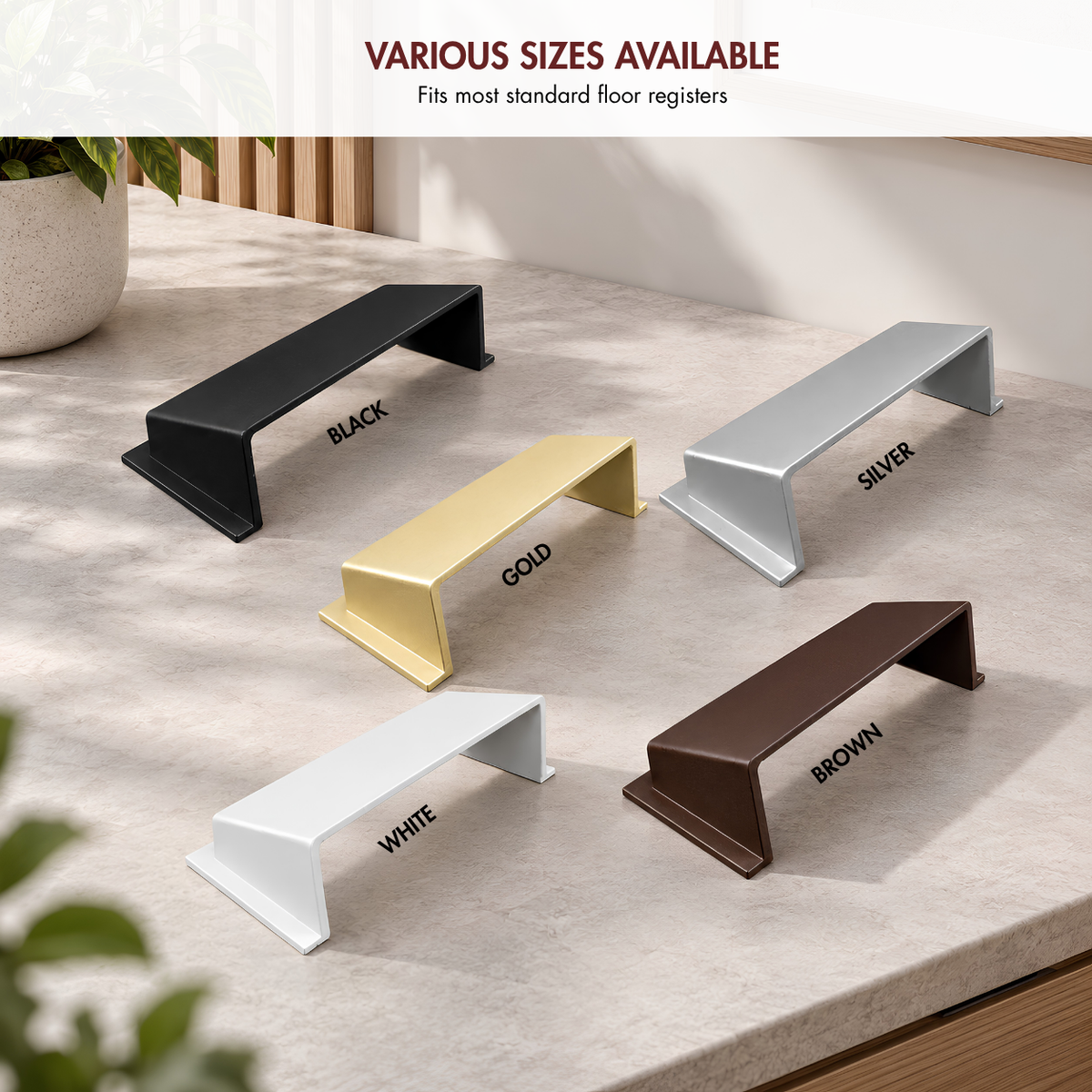 Different deflectors shown with available finishes
