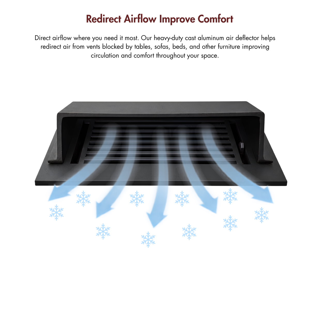 A matte black deflector with angled design and blue airflow arrows