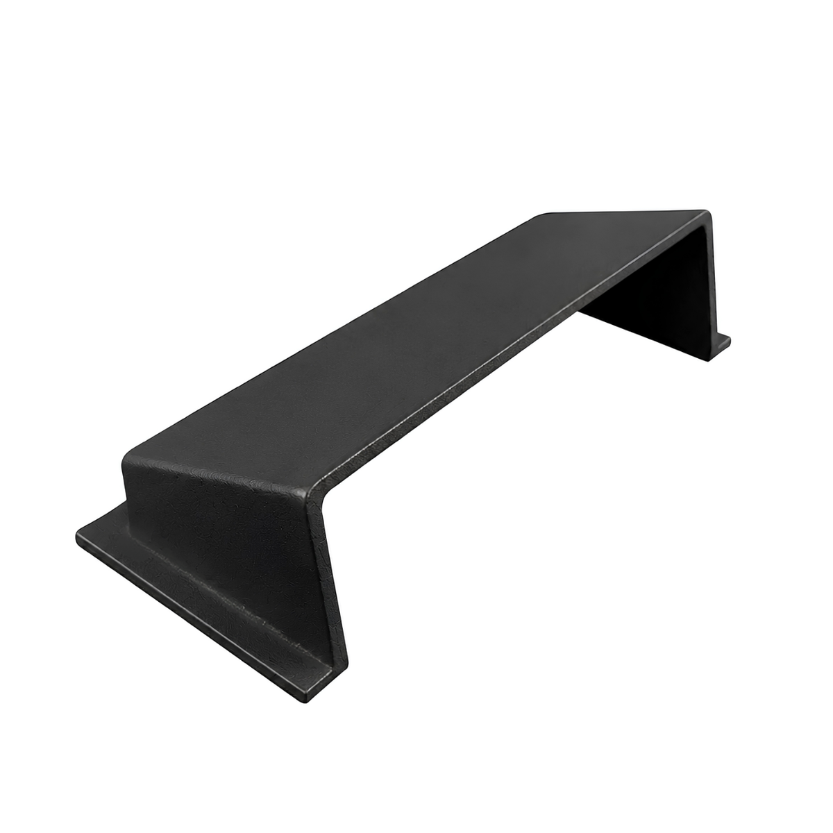 A matte black deflector sand cast type in a sideview form in a white background
