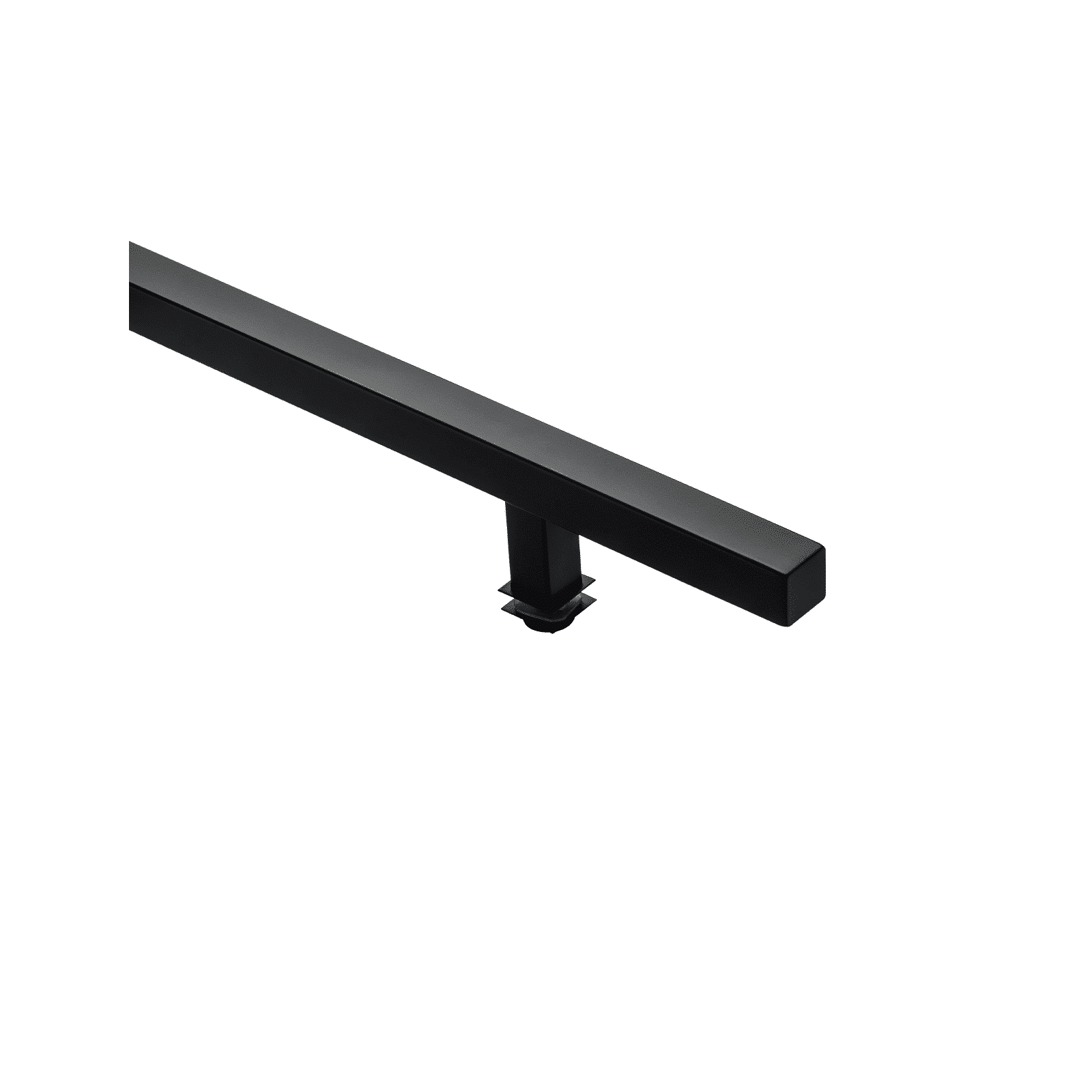 The Prima Decorative Hardware black matte door pull features a rectangular metal bar design with a vertical support bracket, displayed against a white background.