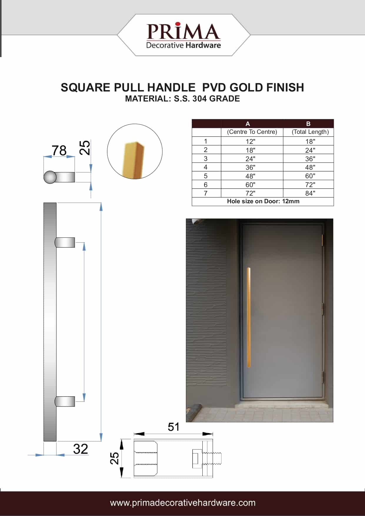 Poignée de porte d'entrée dos à dos de 45,7 cm (18 po) – Forme carrée « H », style échelle moderne | Acier inoxydable 304 de qualité supérieure | Finition PVD or