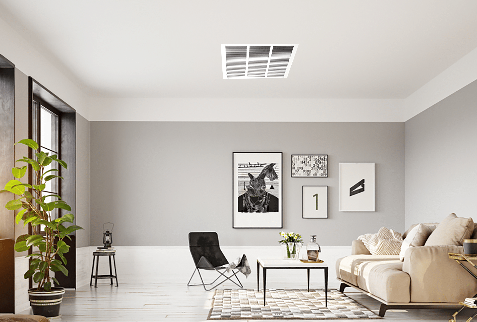 Grille de retour d'air 1 RA 18"x18" pour mur latéral et plafond