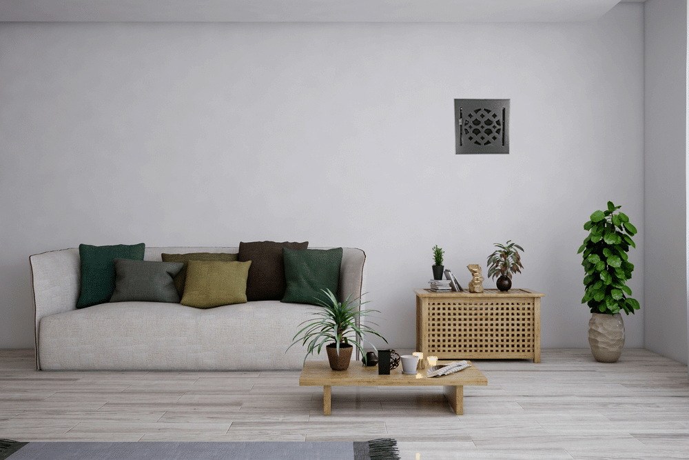 Air Vent Cover Round Vent Cover 4" | Cast Aluminum | Top square Faceplate 6"x6" with Damper at back for air control (Design VR100)