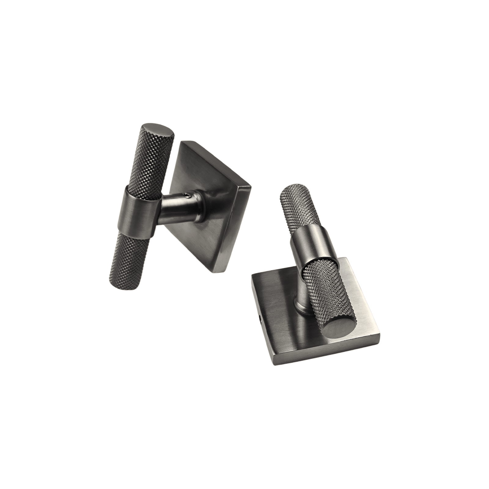t bar style door handle/knob knurled design in barrel on square rosette
