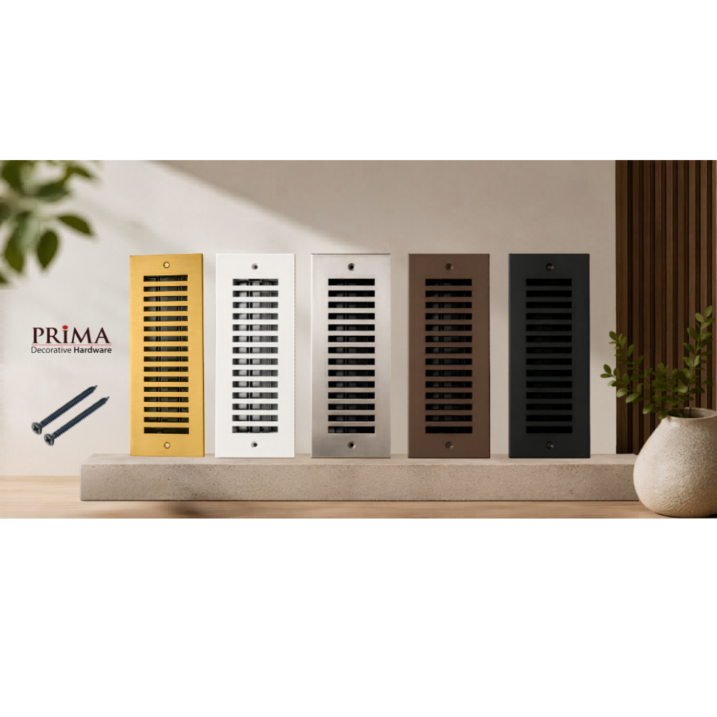 Set of decorative shutters in various colors on a neutral background with Prima brand name.
