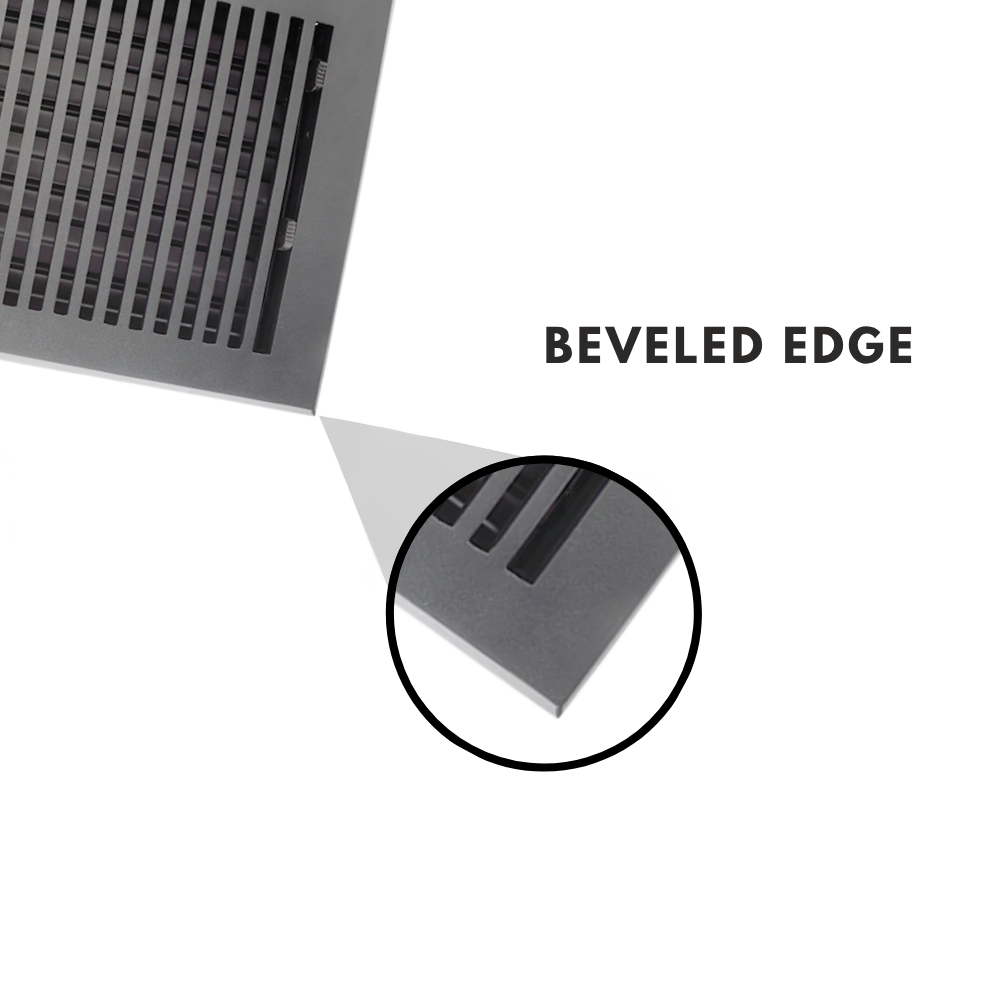 Metallic vent with beveled edge feature highlighted on a white background
