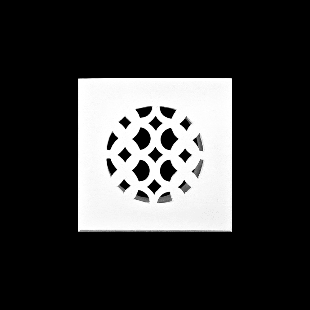 Air Vent Cover Round Grill 4" | Cast Aluminum | Top square Faceplate 6"x6" (Design VR100) without lip at back