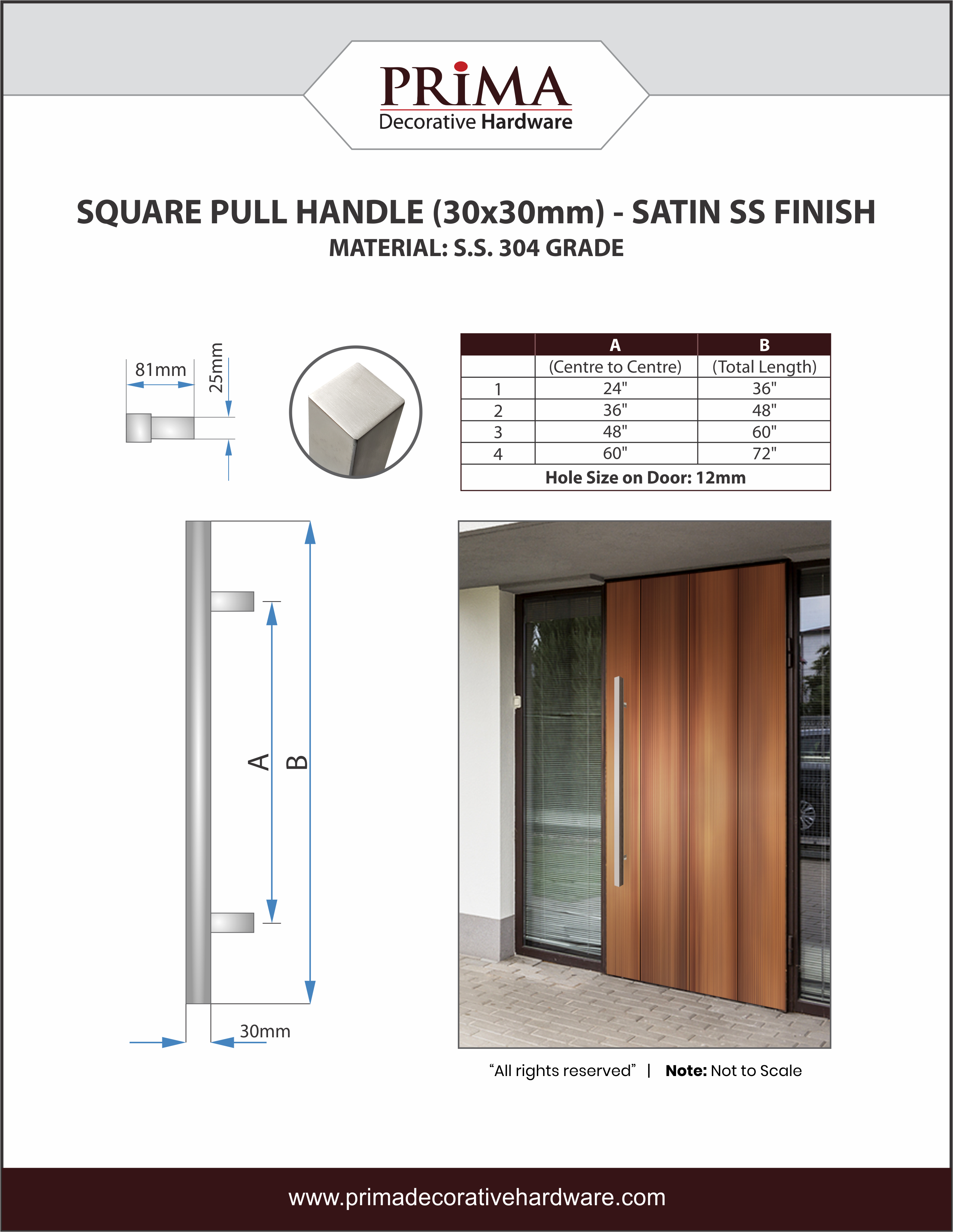 Entry Door Pull Handle Square 304 stainless steel Front Entrance Glass Modern 